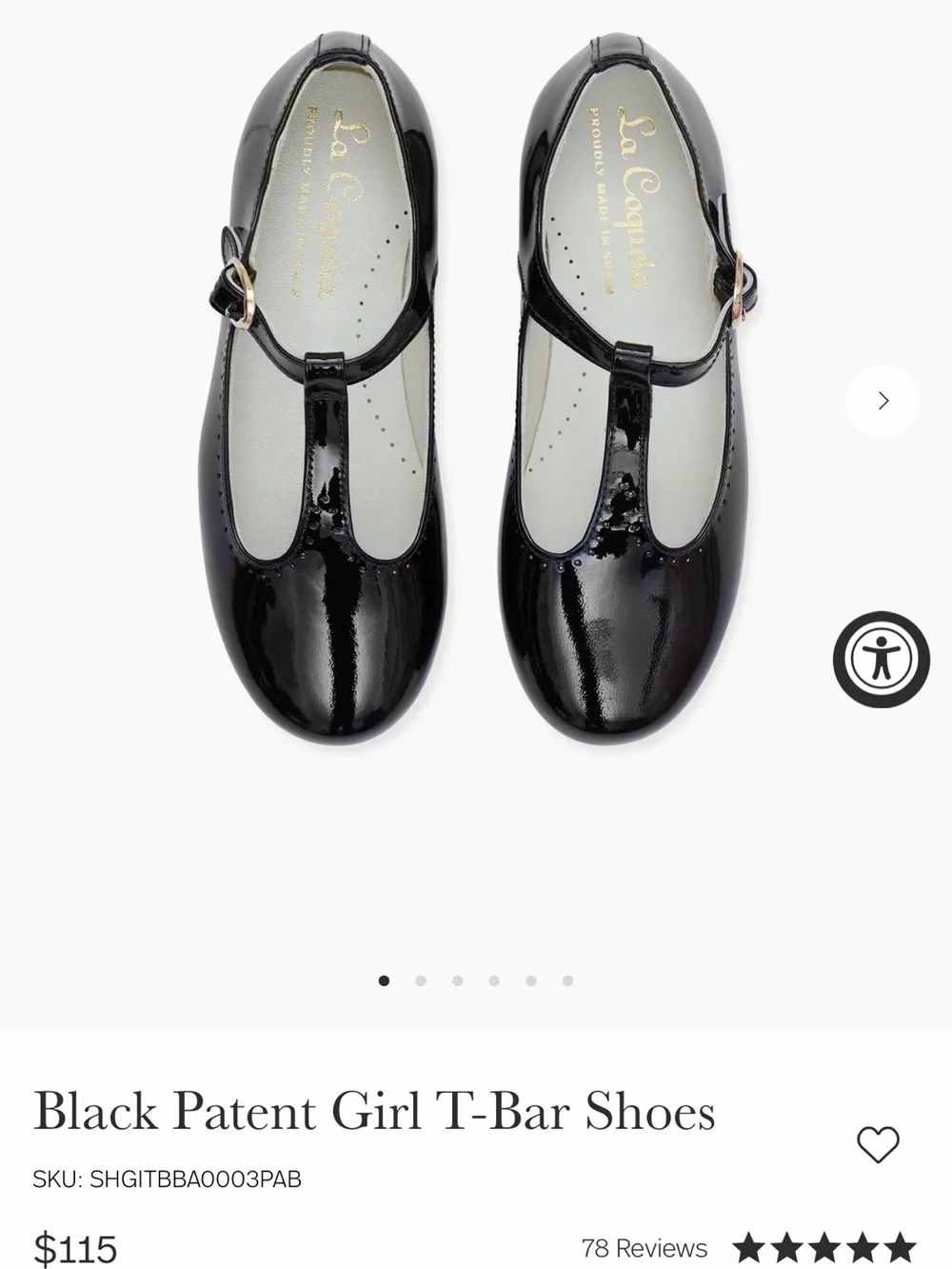 La Coqueta Girls' Black Patent T-Strap Dress Shoes